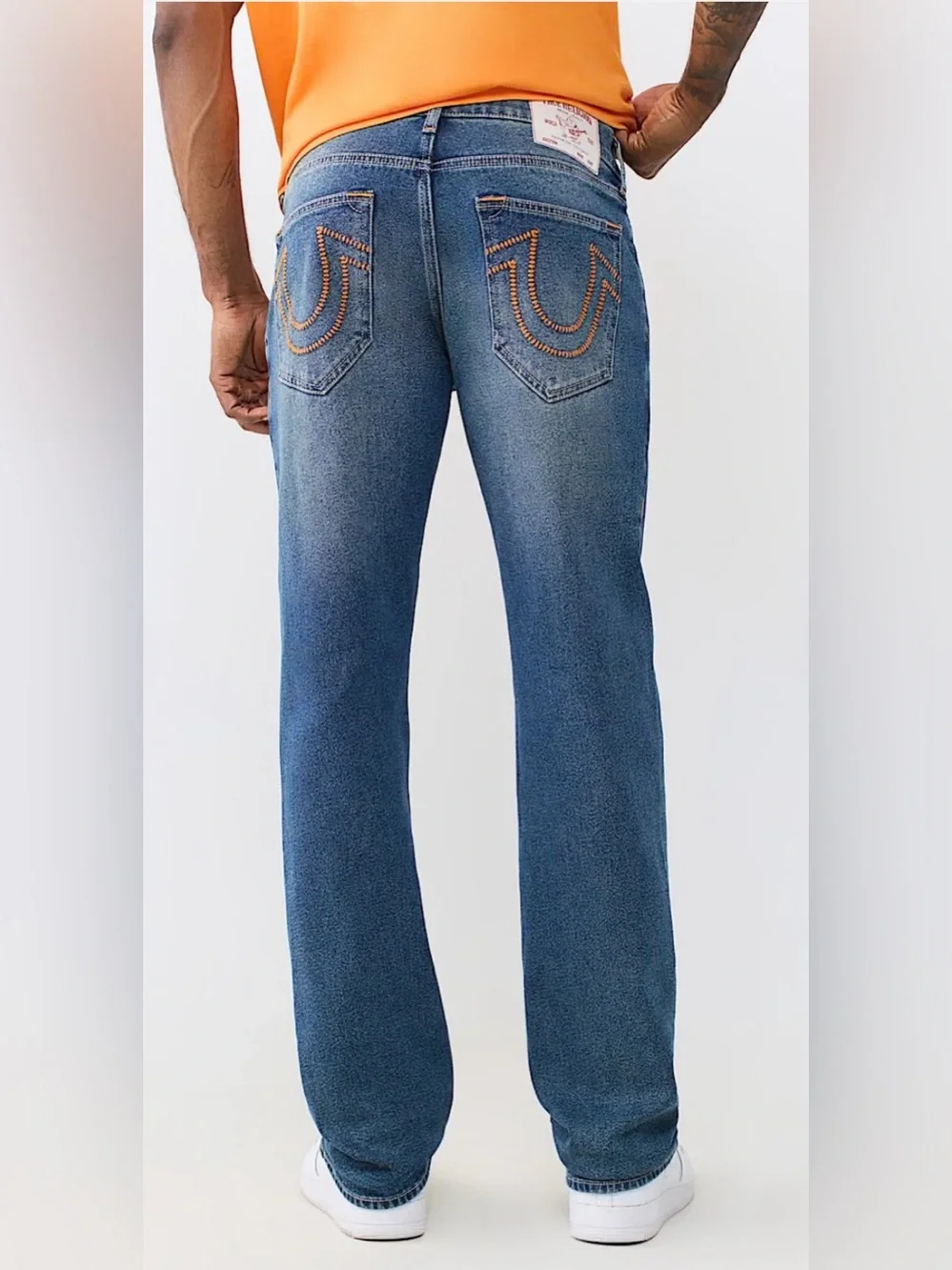 NWT True Religion 38/34 Medium Ocean Storm Ricky Ladder Stitch Straight Jeans